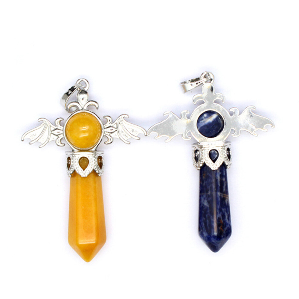 Natural Angel Wing Crystal Point Hexagonal Column Pendant Bead Stone Healing New