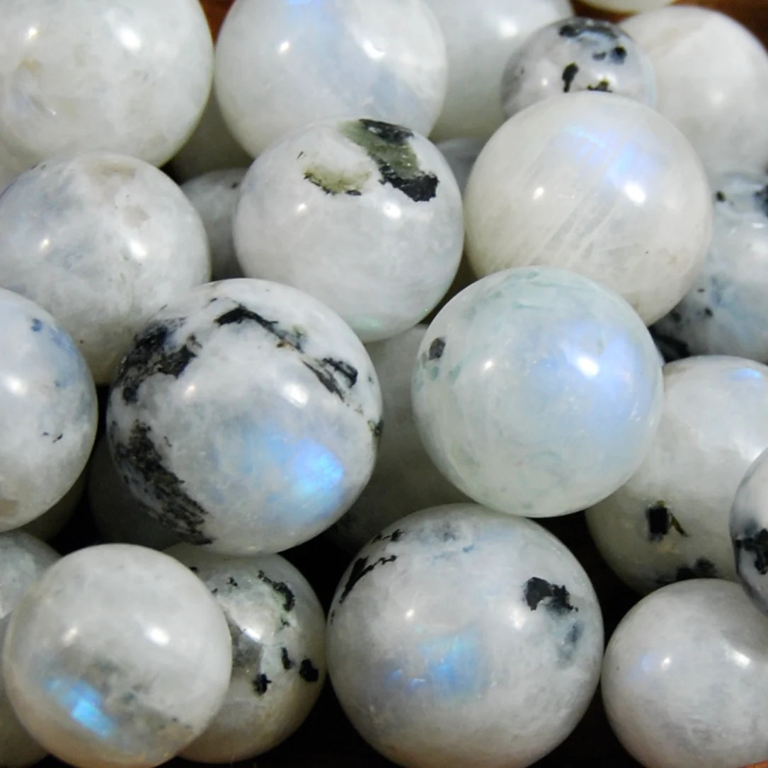ONE Mini Rainbow Moonstone Crystal Sphere, GUARANTEED Blue Flash, 15mm 20mm 25mm
