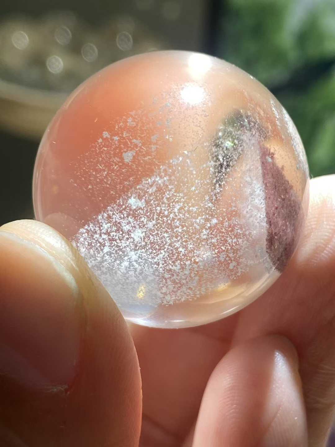 30mm Natural White Ghost Quartz Sphere Crystal Ball Mineral Reiki Decor +Stand