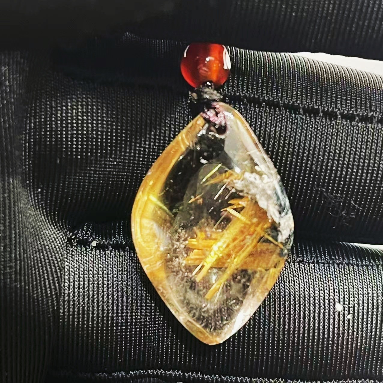 8.6g Natural Gold Hair Rutilated Quartz Crystal Pendant Reiki Healing Gift