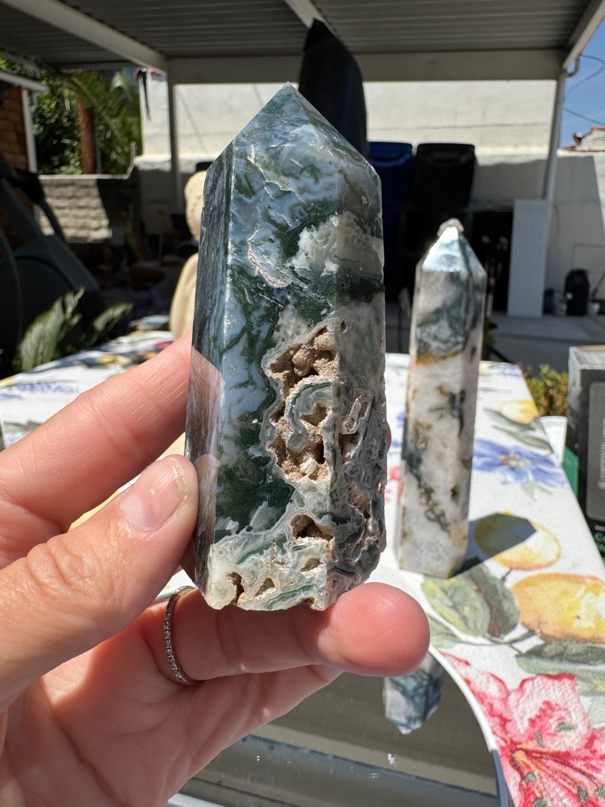 Small 204g 3.5” Blue/Green Moss Agate Tower Column Pillar – #G174