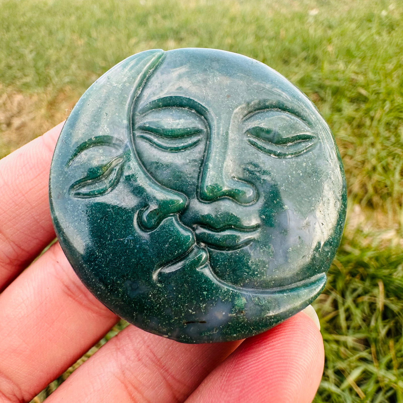 Natural Ocean Grass Agate Moon and Sun Quartz Skull Crystal Reiki Healing 1PC