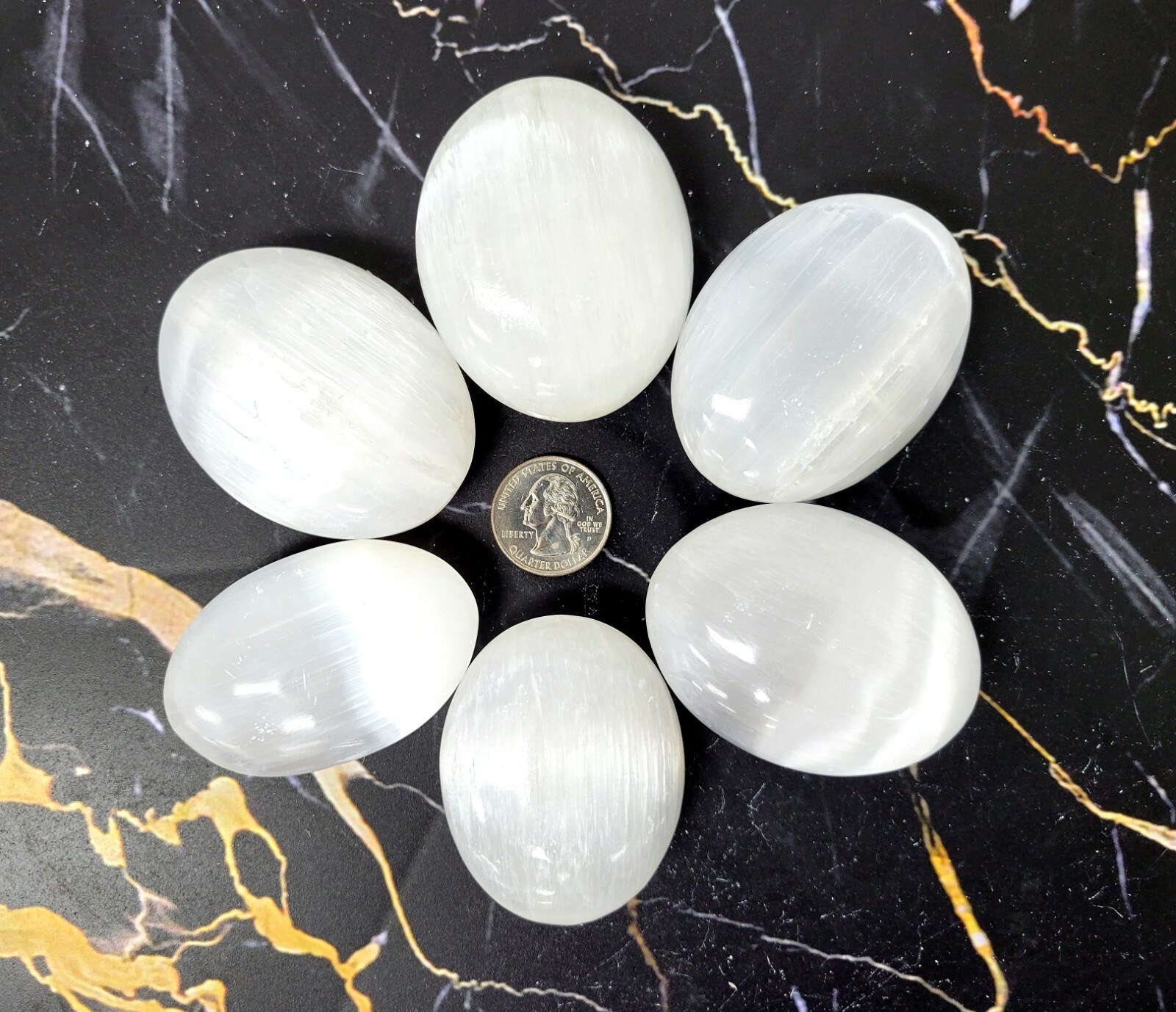 Selenite Palm Stones Celenite Worry Stone Polished Crystal Gems