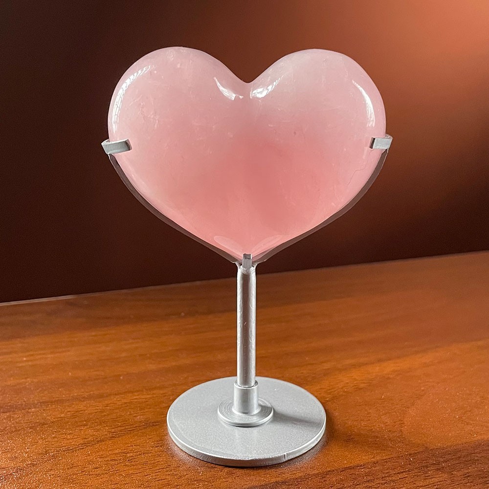 Natural Rose Quartz Bubble Heart Healing Crystal Stone With Free Stand 204g