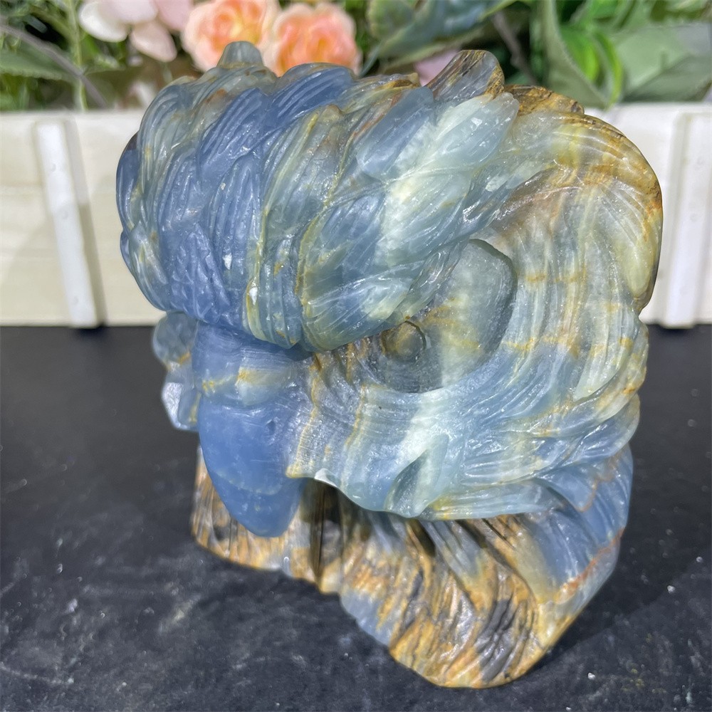 1.6LB 4.2″Natural A+Blue Onyx Eagle Statue Crystal Reiki Carving Heal Decor