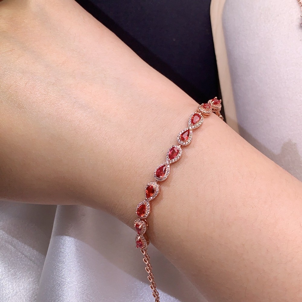 Natura Red Sapphire bracelet Gemstone jewelry S925 Silver Plated 18K Gold Gift