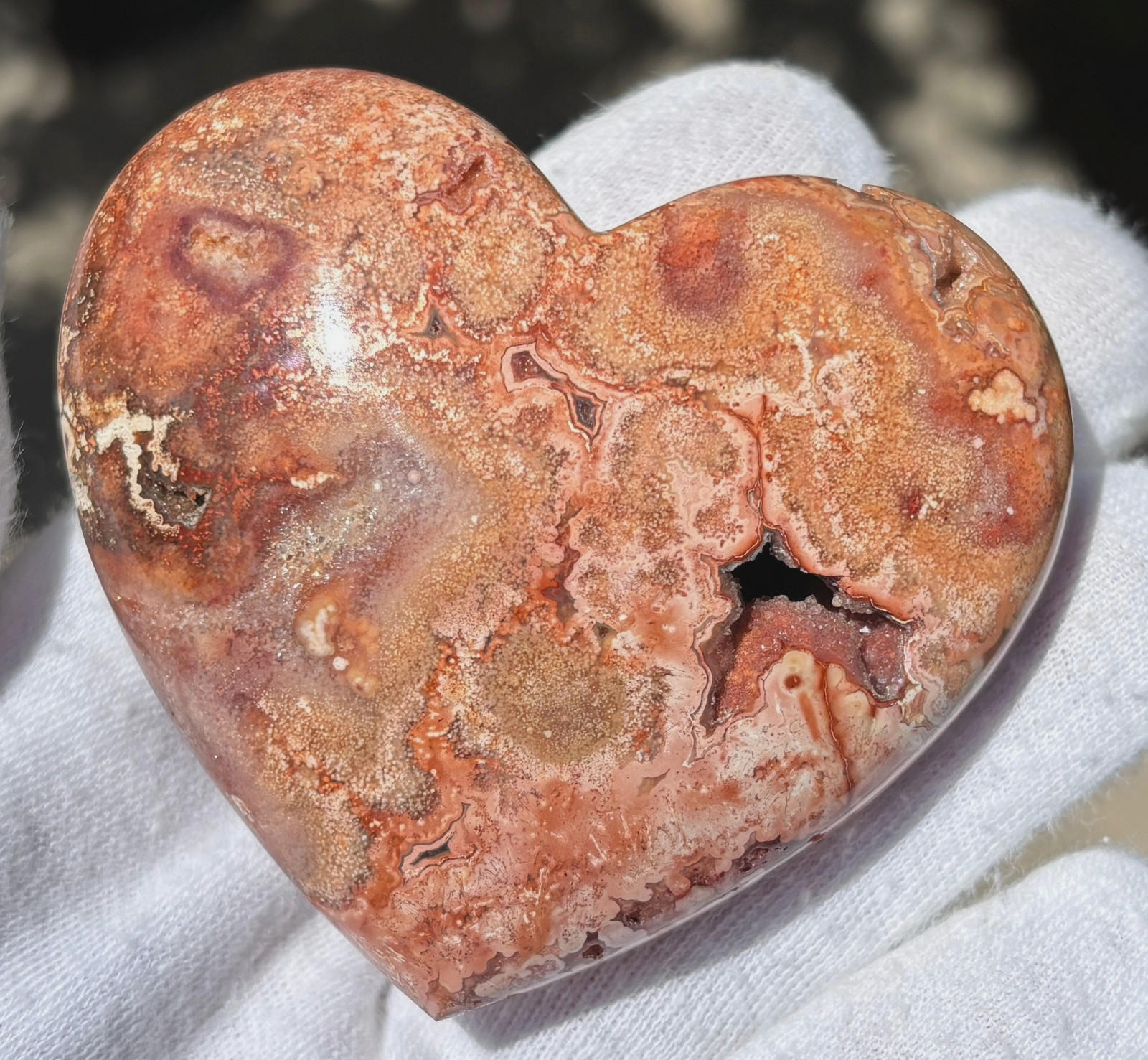 USA SALE 112g 2.6″ RED CRAZY LACE AGATE HEART PALMSTONE PALM STONE DRUZY VUG
