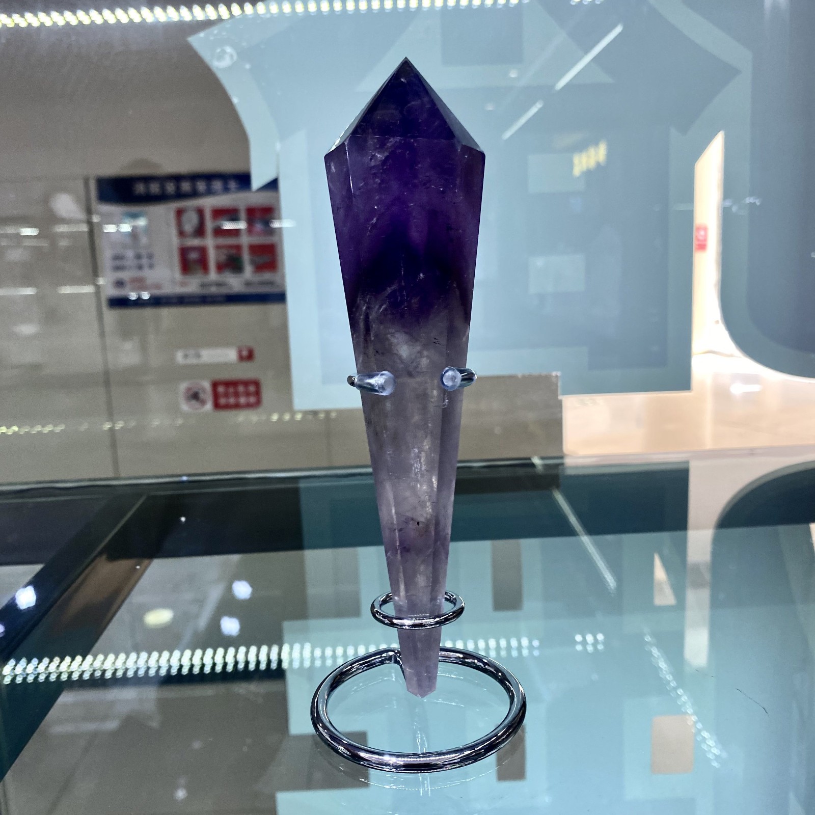 270G Natural Amethyst Quartz obelisk Crystal Wand Point Specimen Healing