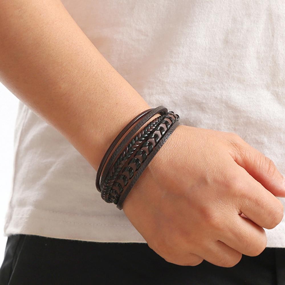 Men’s Classic Tiger Eye Beaded Leather Bracelet Multi Layer Elegant Jewelry Gift