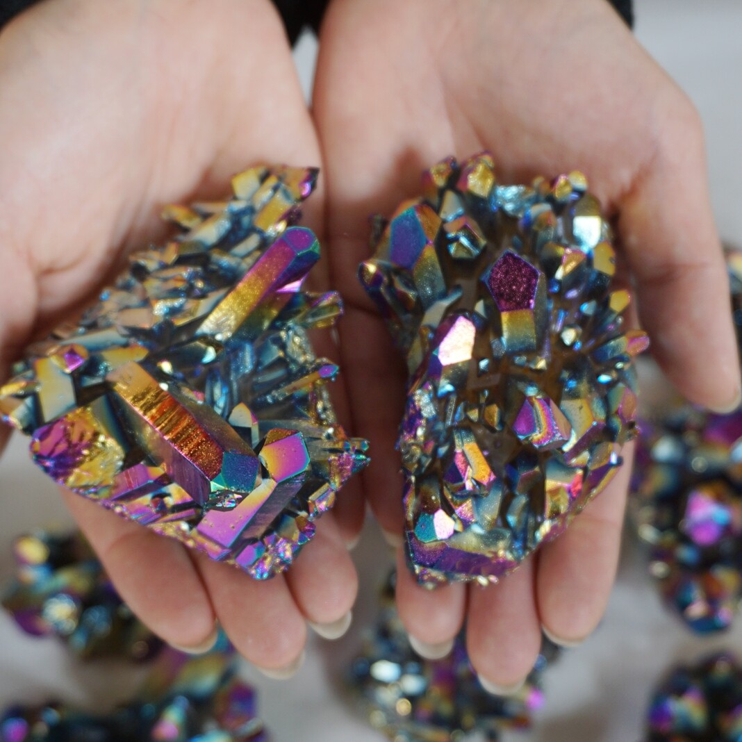 10LB 28Pcs Rainbow Aqua Aura Quartz Crystal Cluster Points Titanium Coating
