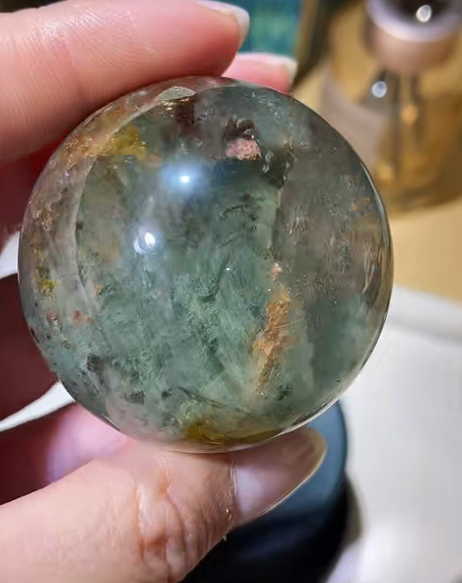 46mm Natural Green Ghost Quartz Sphere Crystal Energy Ball Reiki Decor