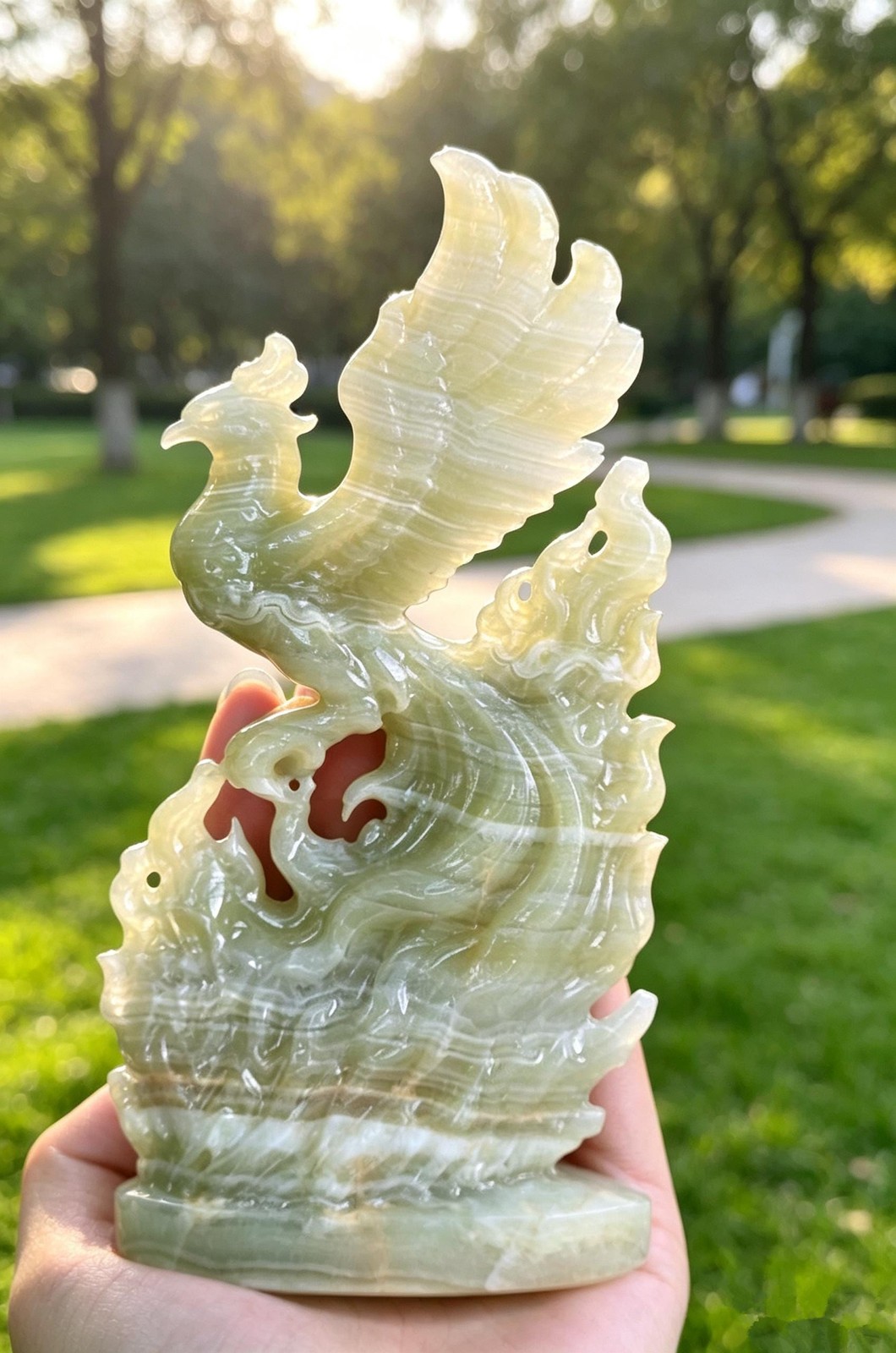 Hand Carved Afghan Jade Phoenix Figurine, Natural Crystal Phoenix Statue 1pc