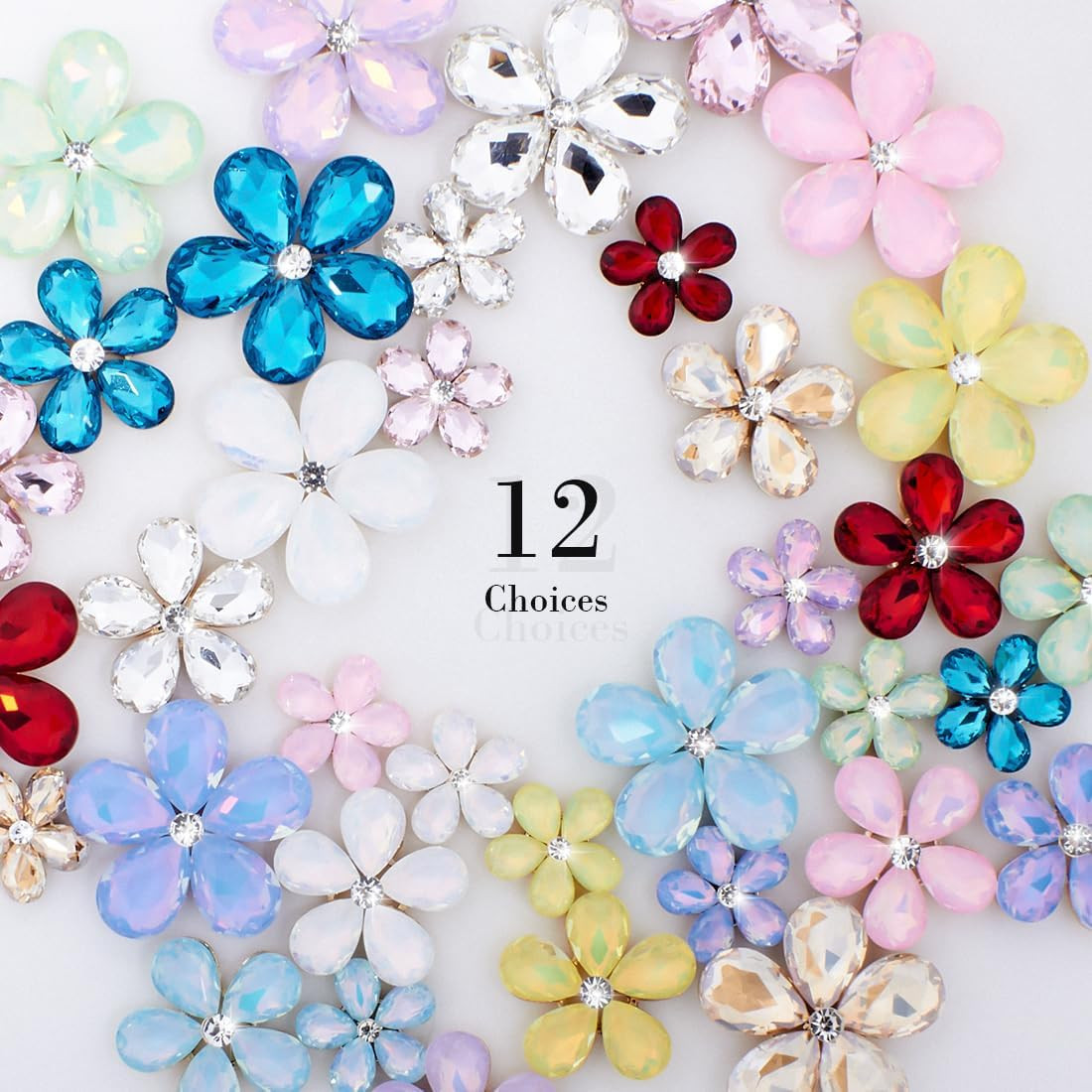 30 PCS Water Droplet Shaped Glass Rhinestones Flower Zinc Alloy Crystal Gems Flo