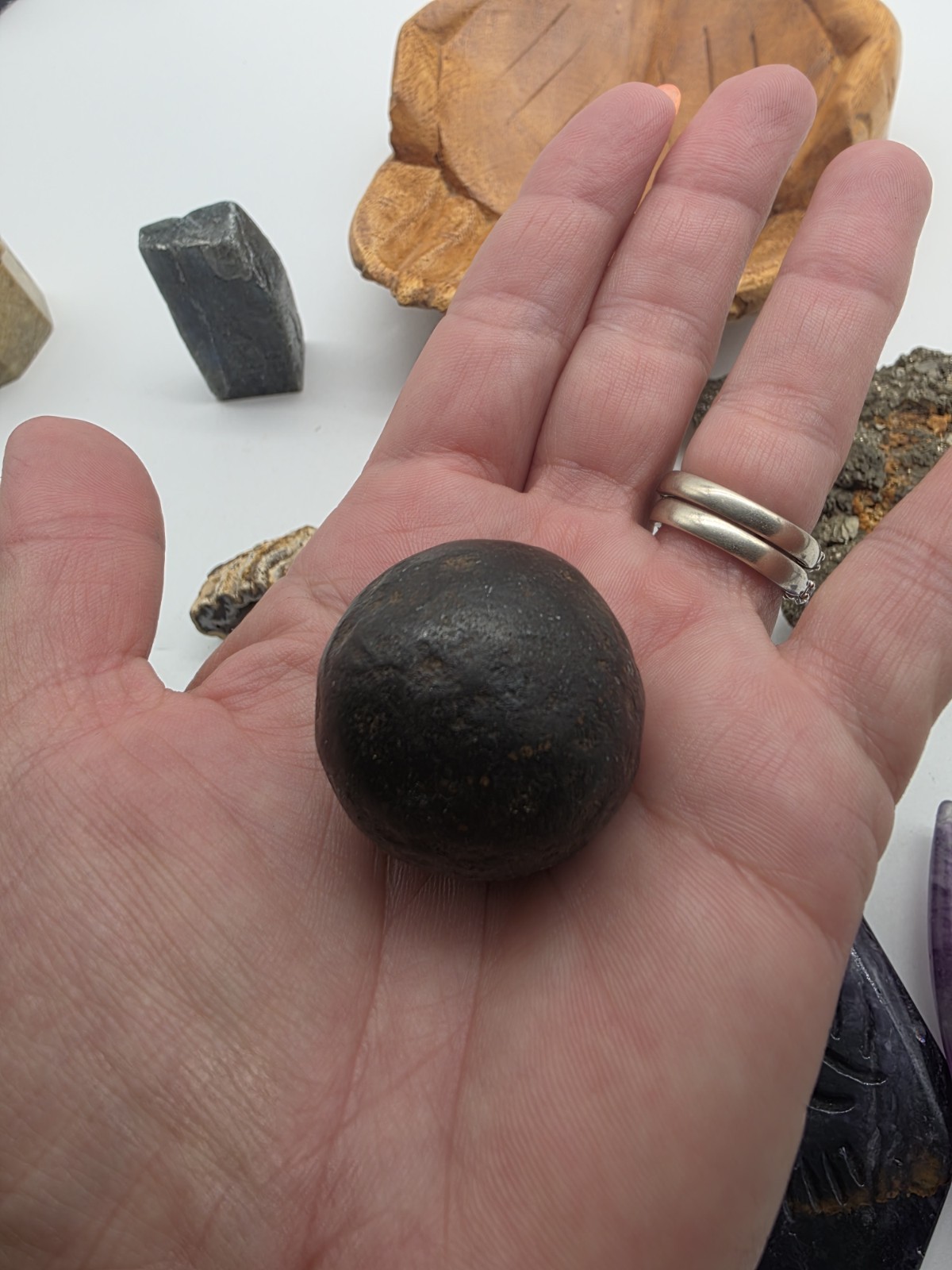 Fluorite All seeing Eye stone Wooden Hand Bowl Pyrate Gem Geode cannon ball LOT