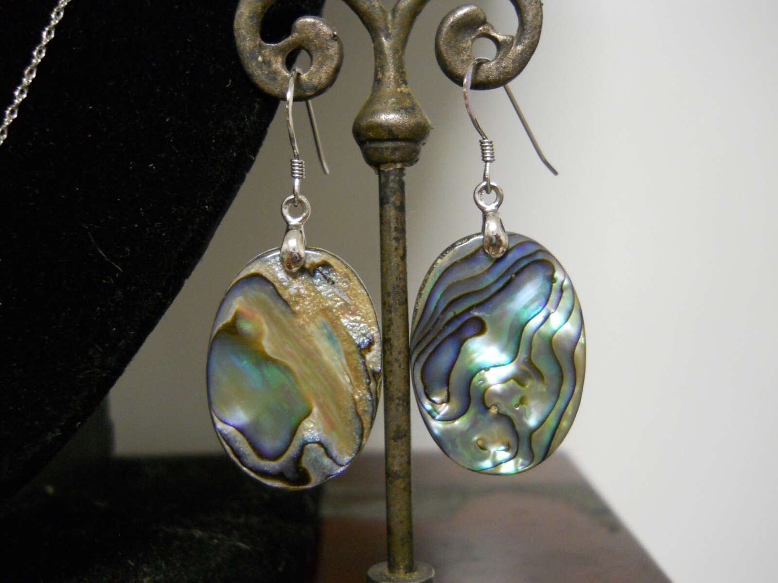 24″ Sterling Silver Necklace Authentic Abalone Shell & Earrings Jewelry Set #681
