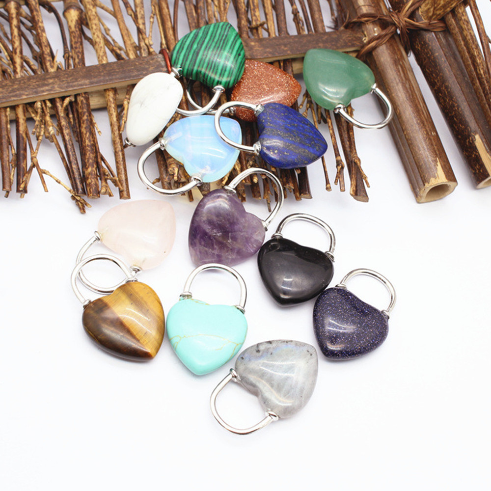 Crystal Heart Lock Shape Pendant Chakra Stone Quartz Necklace Healing Reiki Gift