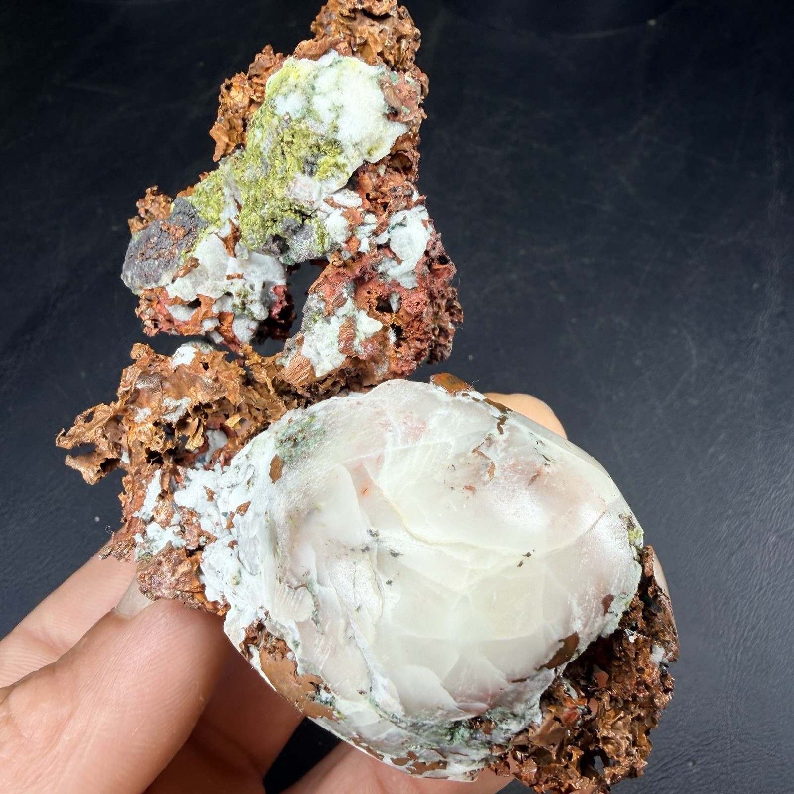 Datolite on Copper with Epidote from Caledonia Mine, Michigan *VIDEO*