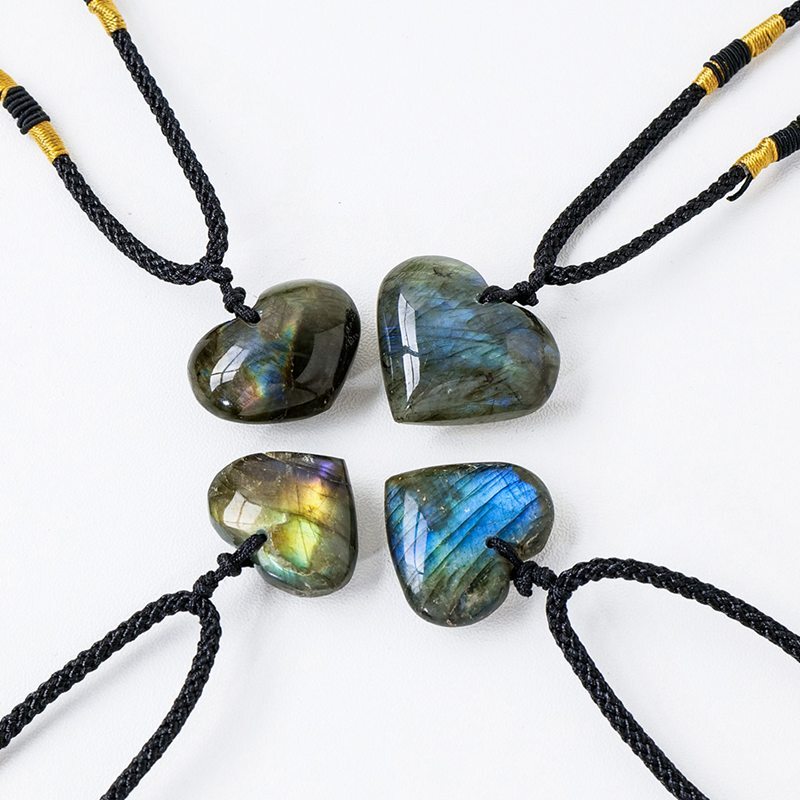 Natural Labradorite Heart Shaped Pendant Chakra Quartz Crystal Necklace Reiki US