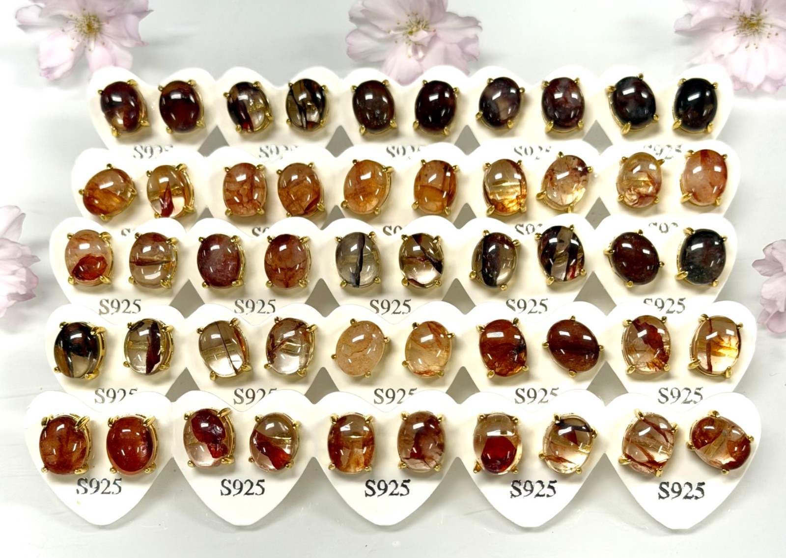 Wholesale 5 Pairs Natural Hematoid Stud Earring 8x10mm