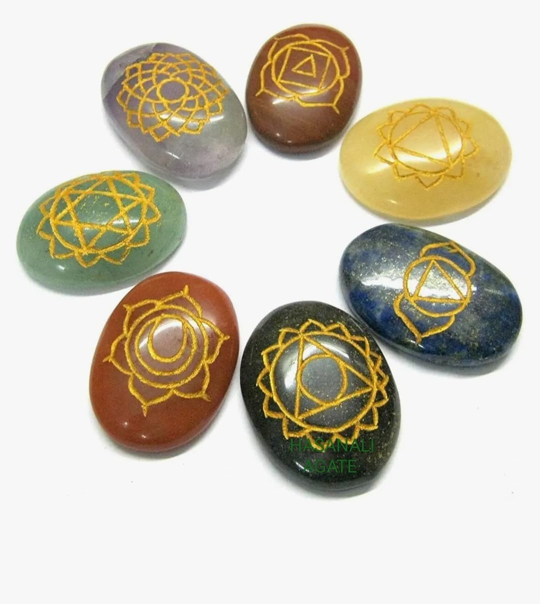 7 Chakra Engraved Reiki Crystal Set – Healing Gemstones for Reiki I FREE SHIP