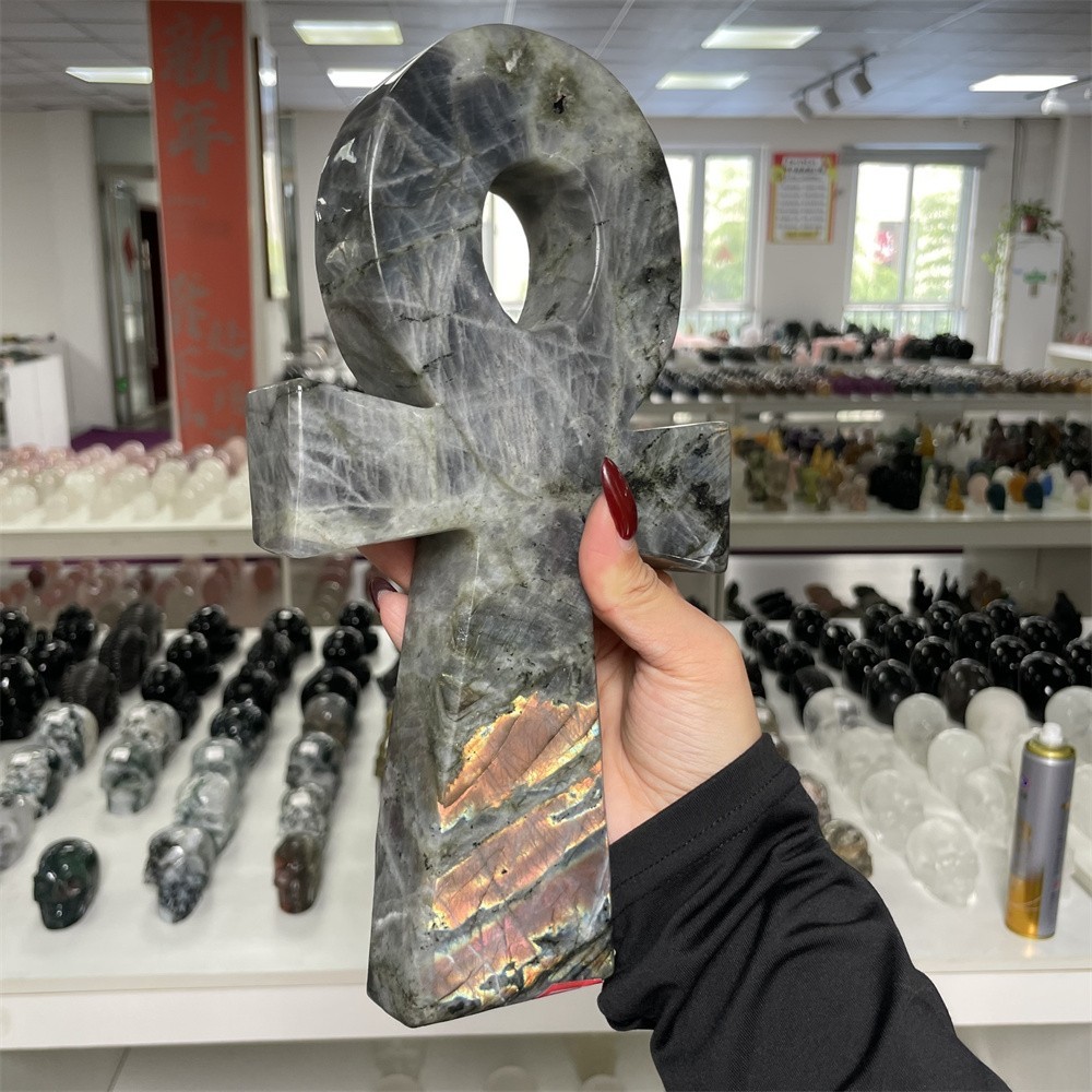 3.6LB 10″ Natural Flash Labradorite Anka Carving Crystal Heal Carved Decor Gift