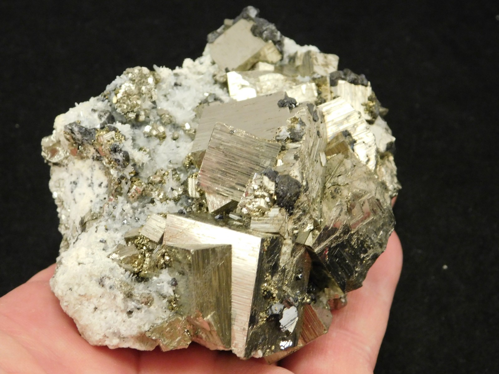 Big! PYRITE Crystal CUBE Cluster with Sphalerite and Druzy Quartz! Peru 471gr