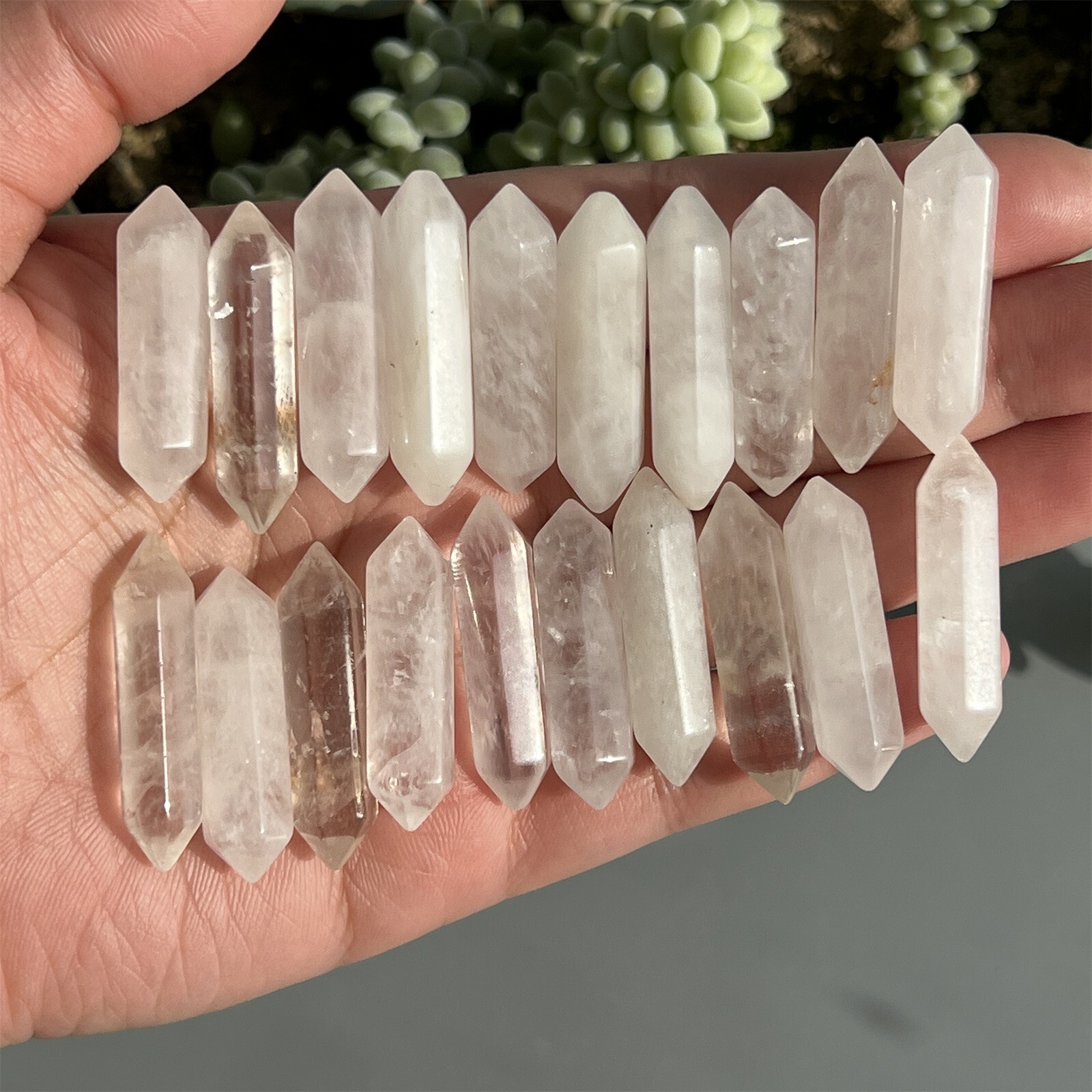 10pcs natural clear quart obelisk quartz crystal wand double point reiki healing