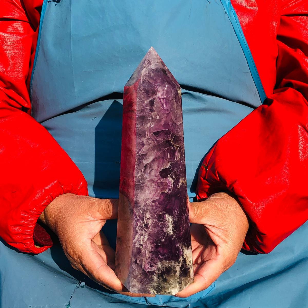 3.96LB Natural fluorite quartz obelisk crystal tower point healing decor