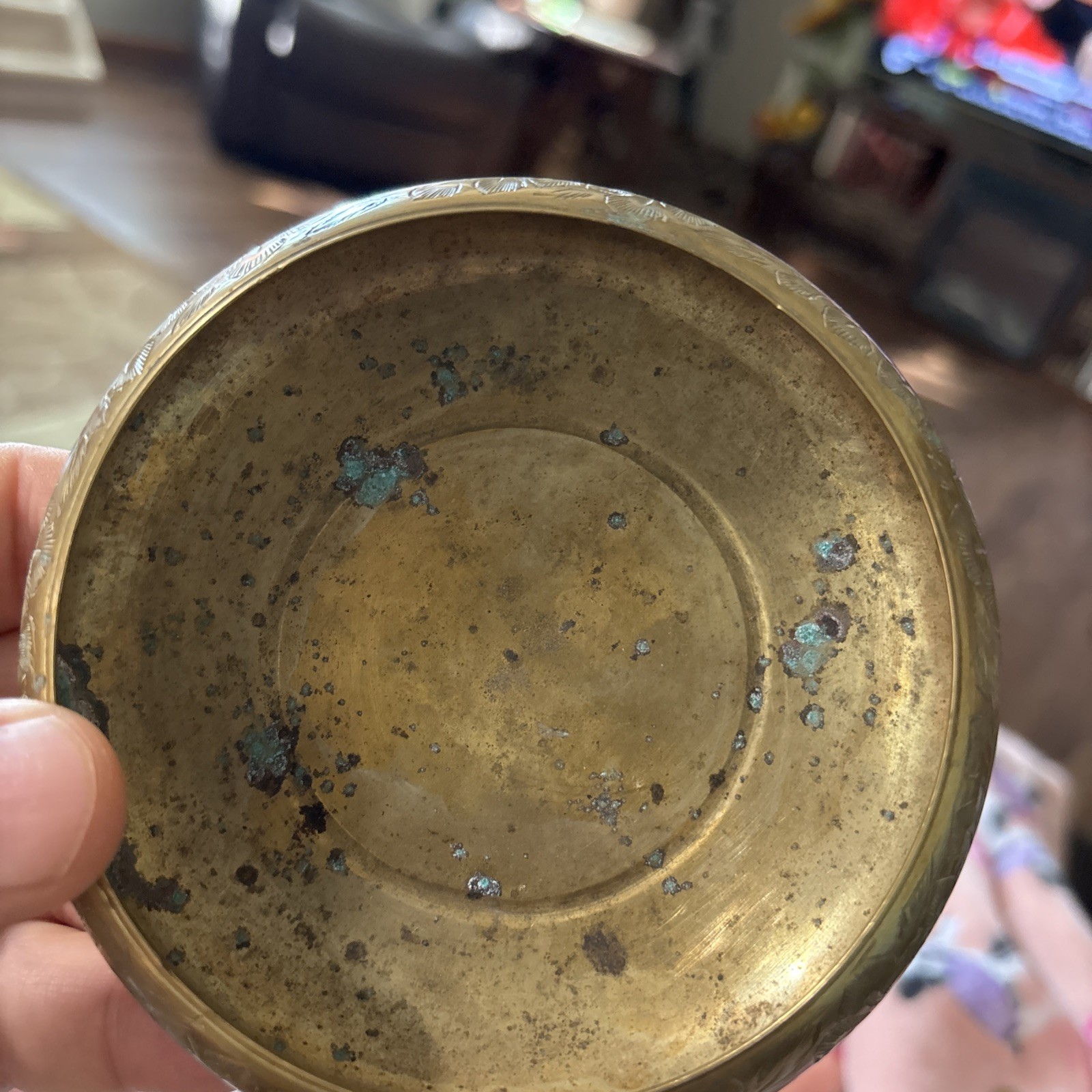 VINTAGE Brass Bowl From India W/stone Egg SEE PHOTOS