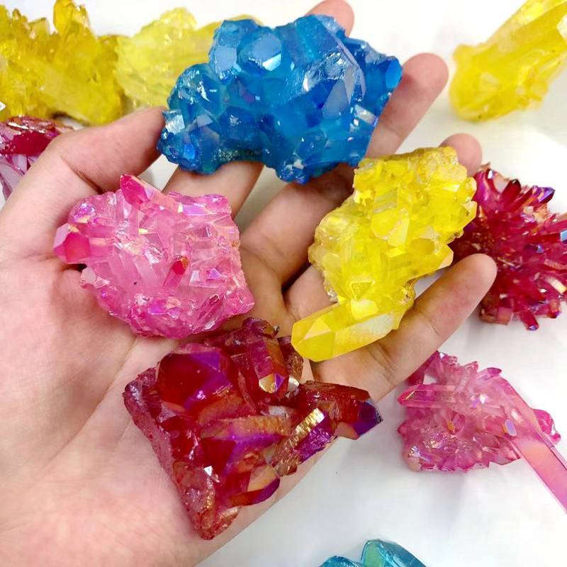 Natural Quartz Angel Aura Titanium Crystal Cluster Healing Rough Stone Specimens