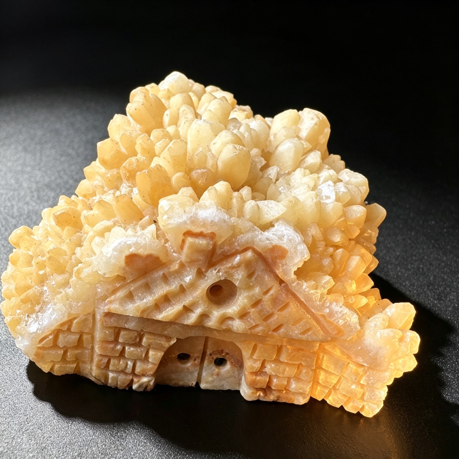 Natural Yellow Calcite Hand Carved Small House Figurine Crystal Healing Home Dec
