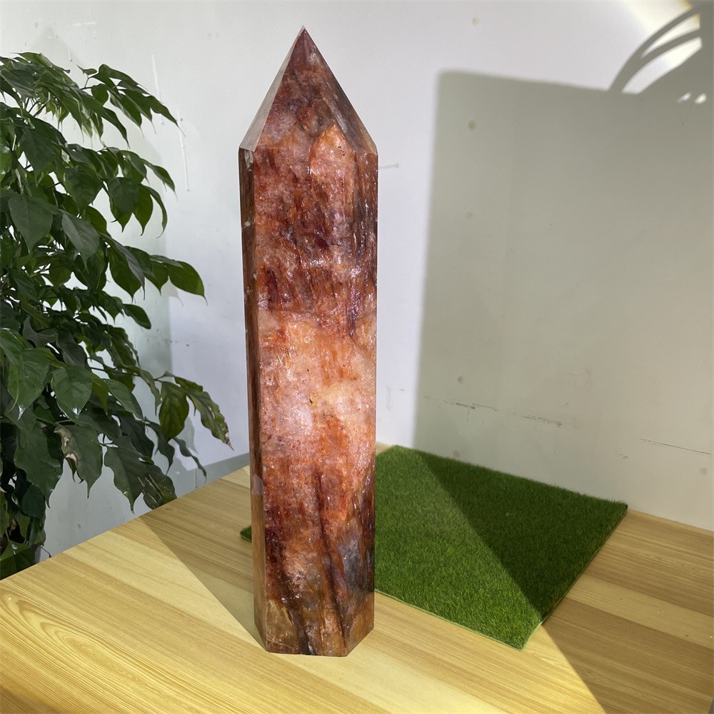 14.7LB 18.3″ Natural A++Red Fire Quartz Obelisk Tower Quartz Decoration Energy