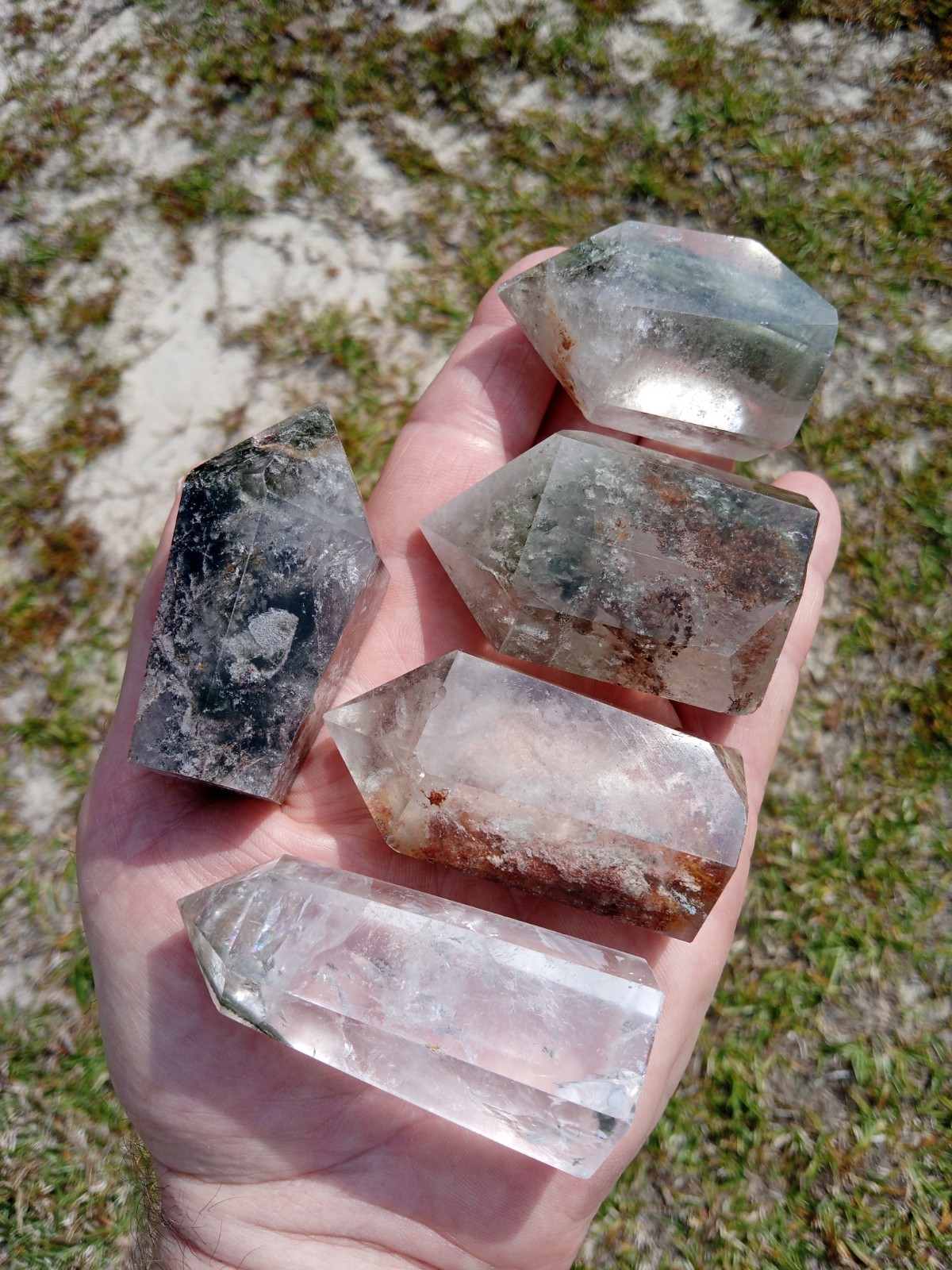 Lot of 5 Phantom (Ghost👻) Quartz Crystal Wand Points Healing. Over 1 Pound! Z1