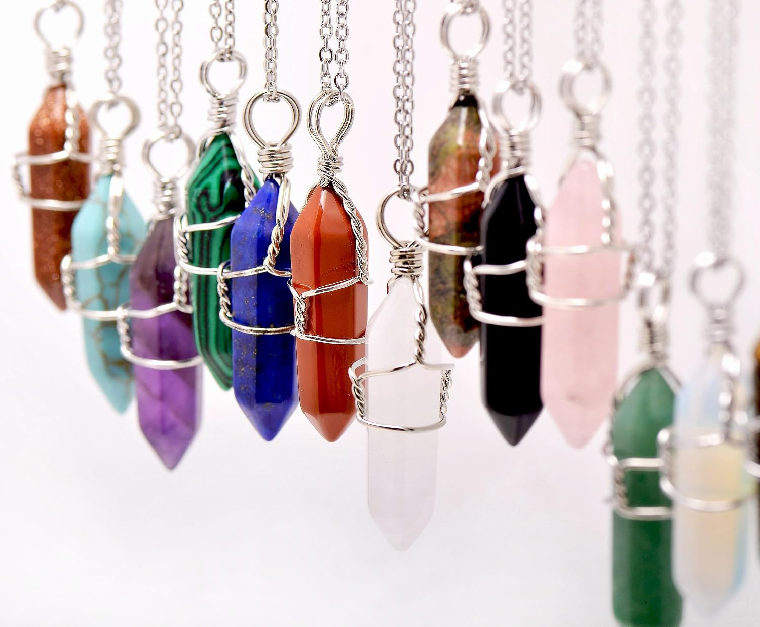 Natural Tiger Eye Crystal Point Pendant Necklace Wire Wrapped Chakra Women Men
