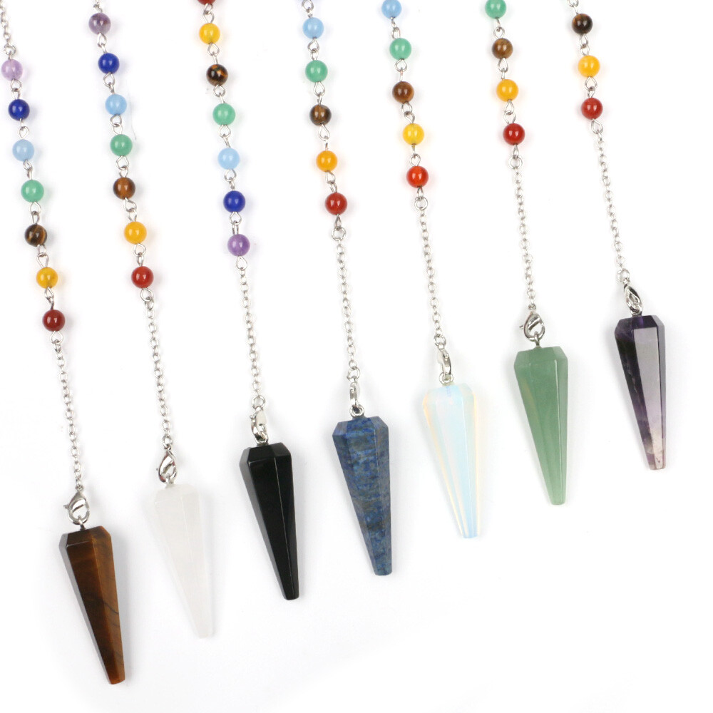 Natural 7 Chakra Crystal Pendulum Star Moon Quartz Reiki Hexagon Stone Pendant