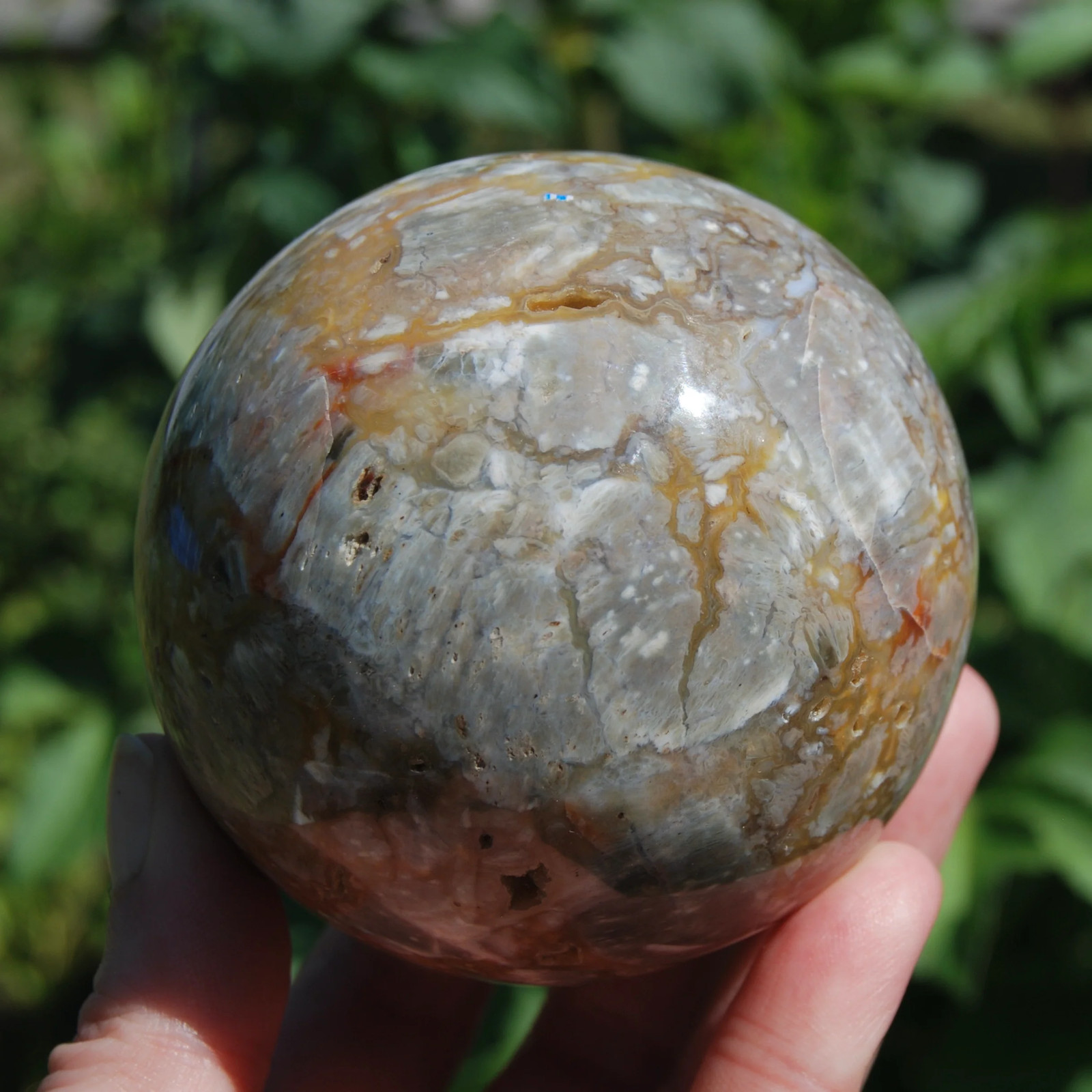 1.4lb 3in STUNNING XL Ornate Ibis Jasper Crystal Sphere, Intricate Patterns Druz