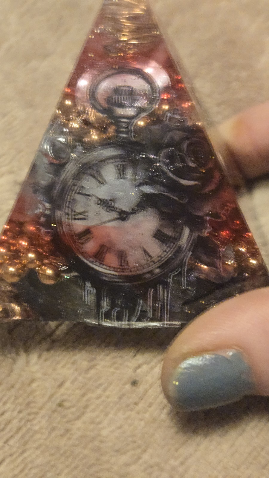 Dark Feminine Rose Quartz Orgonite Pyramid – 2.25″ Steampunk Gothic Decor