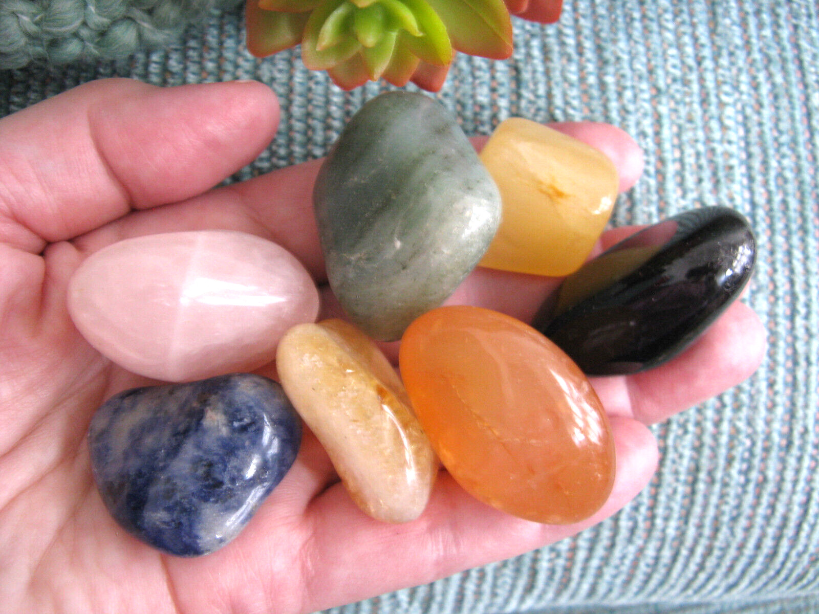 NEW LARGE CHAKRA CRYSTAL HEALING TUMBLED NATURAL GEMSTONE SET OF 7