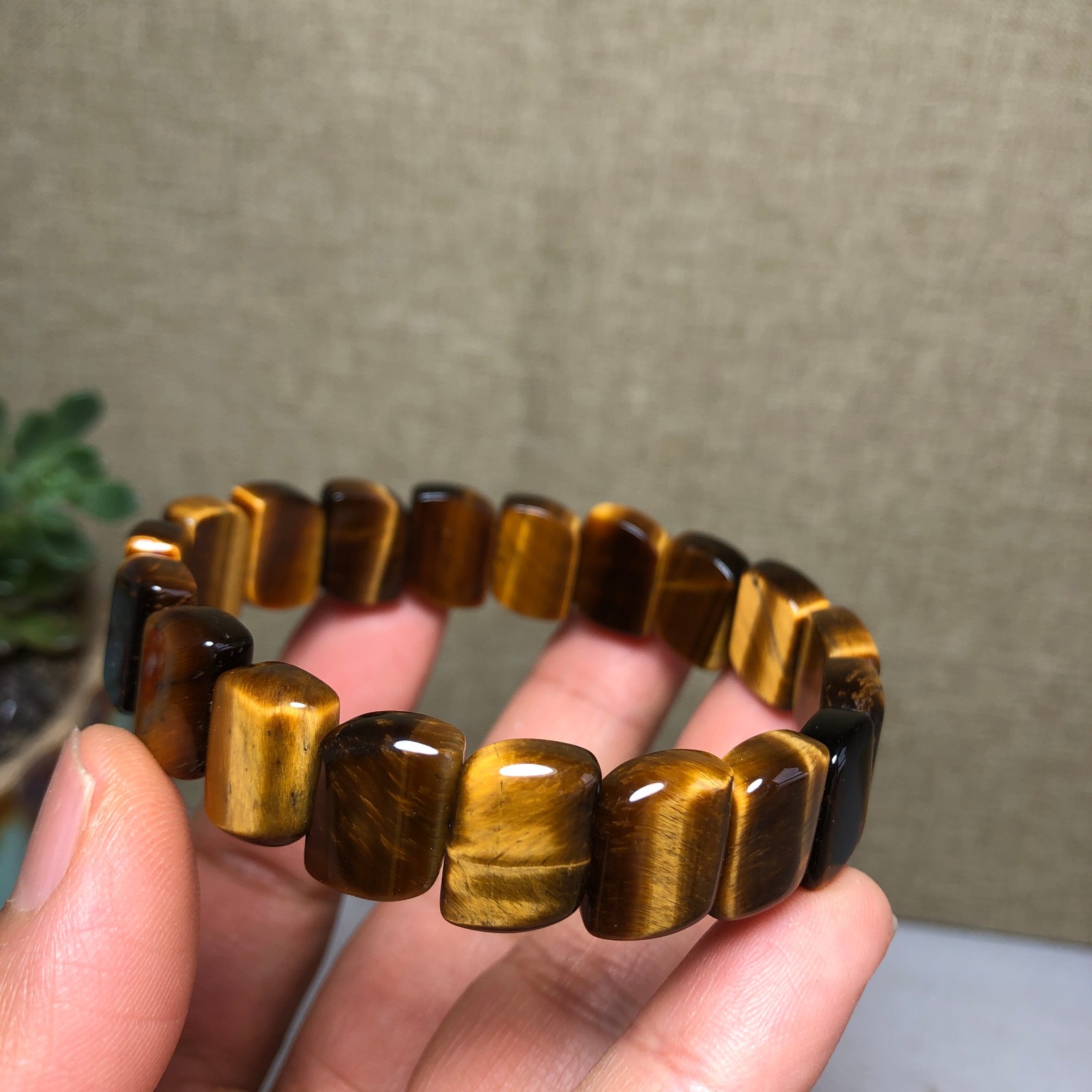 Rare Natural yellow tiger eye Crystal chain aspect beads bracelet 29g A4751