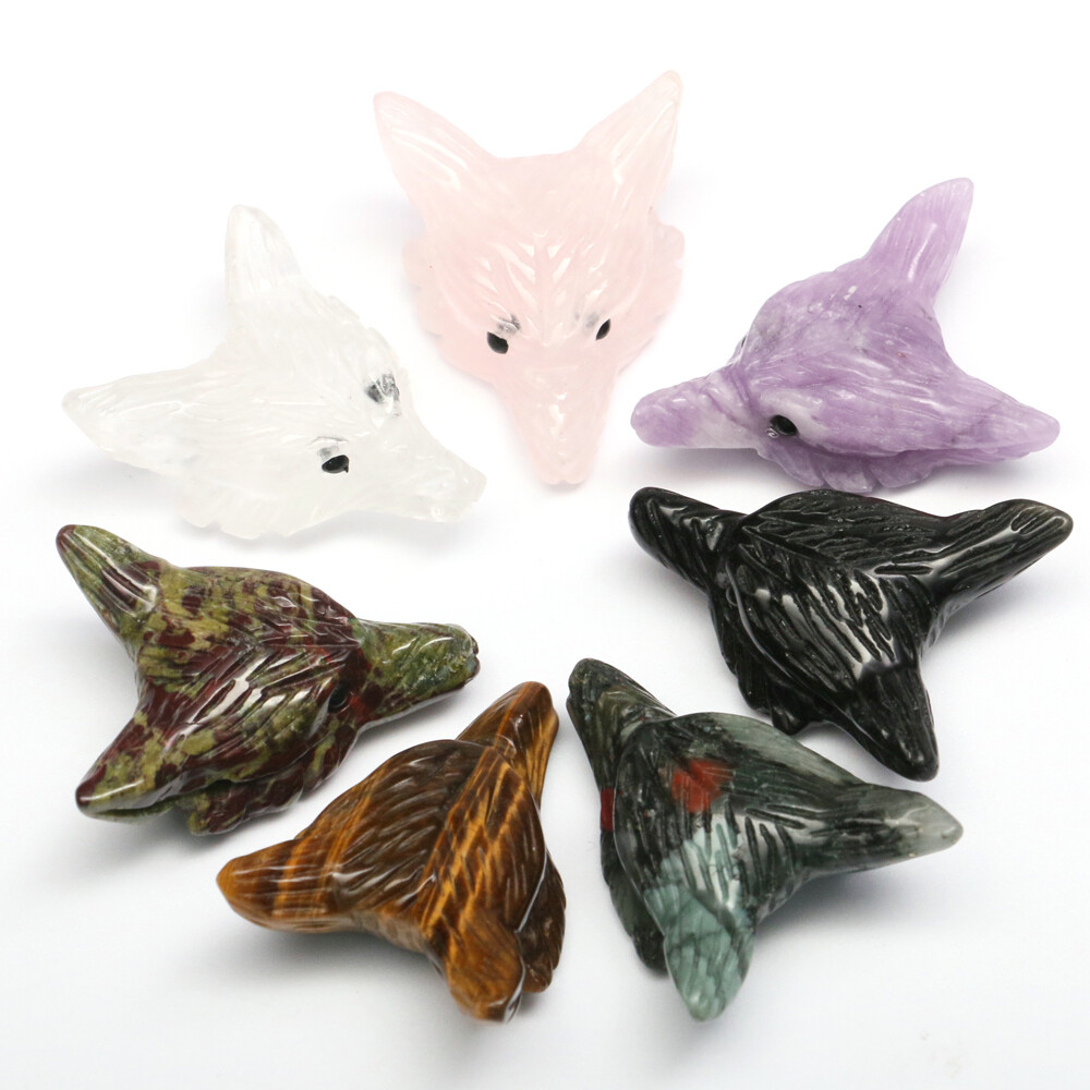 Wolf Head Pendant Natural Crystal Healing Quartz Stone Carved DIY Necklace Decor