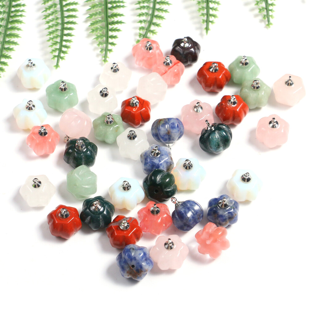 Mini Crystal Pumpkin Pendant Natural Chakra Stone Carving Necklace Reiki Jewelry