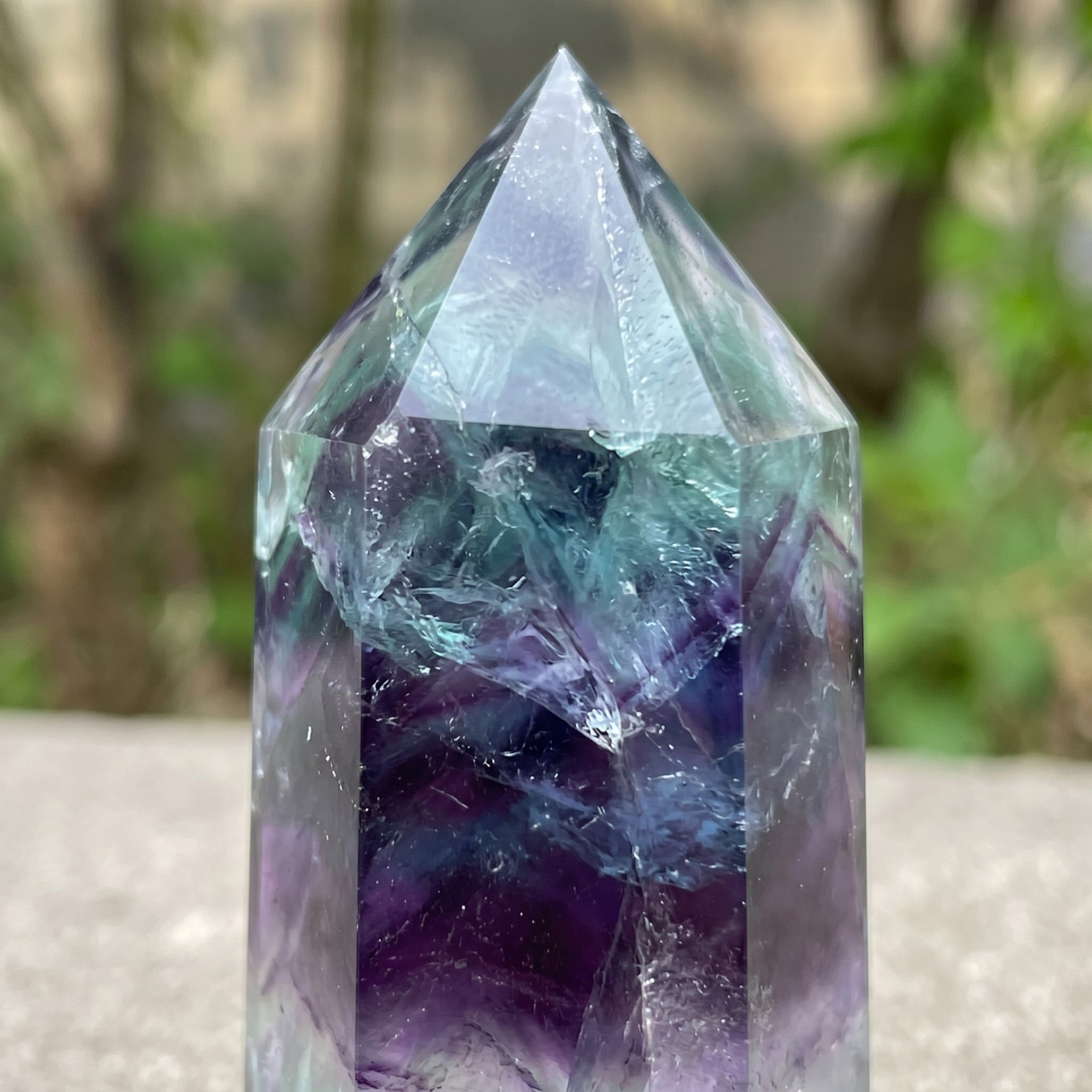 Natural Rainbow Fluorite Crystal Tower Point Healing Obelisk Mineral Specimen