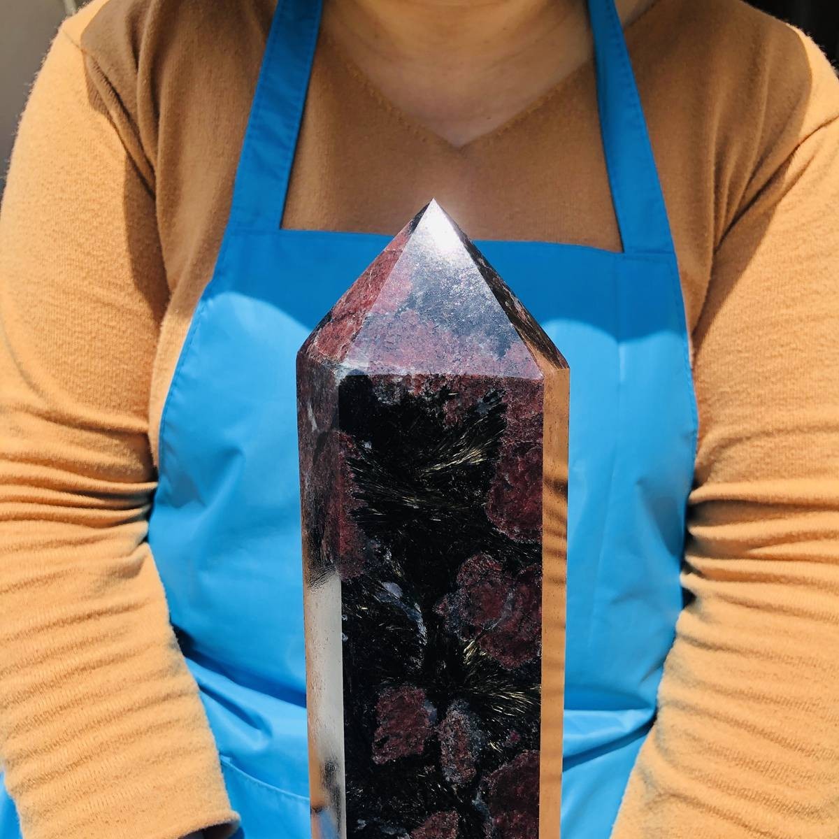 7.77LB Natural garnet crystal obelisk quartz crystal energy column Reiki healing