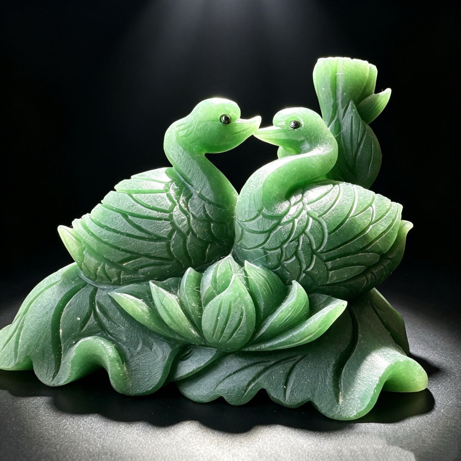 Hand Carved Natural Green Aventurine Swans Figurine Lovers Stone Sculpture 5.3in