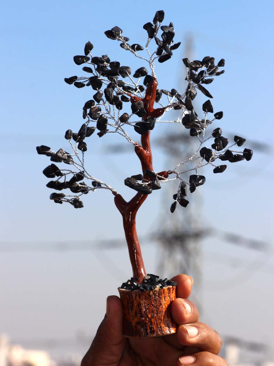 150+ Black Onyx Gemstones SIlver Branches Bonsai Money Tree Decor 8-9.5″ JW