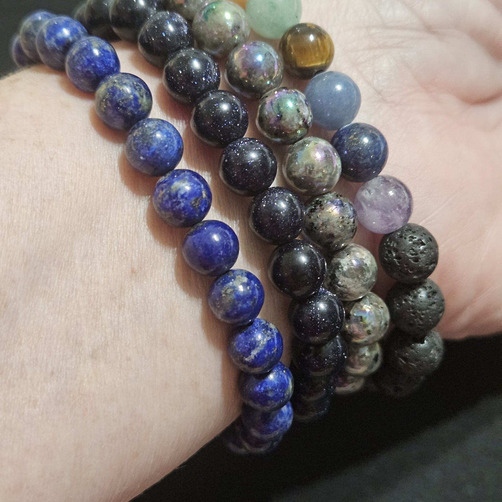 Natural Crystal Bead Stretch Bracelet, Lot Of 4, Gemstones, 8mm