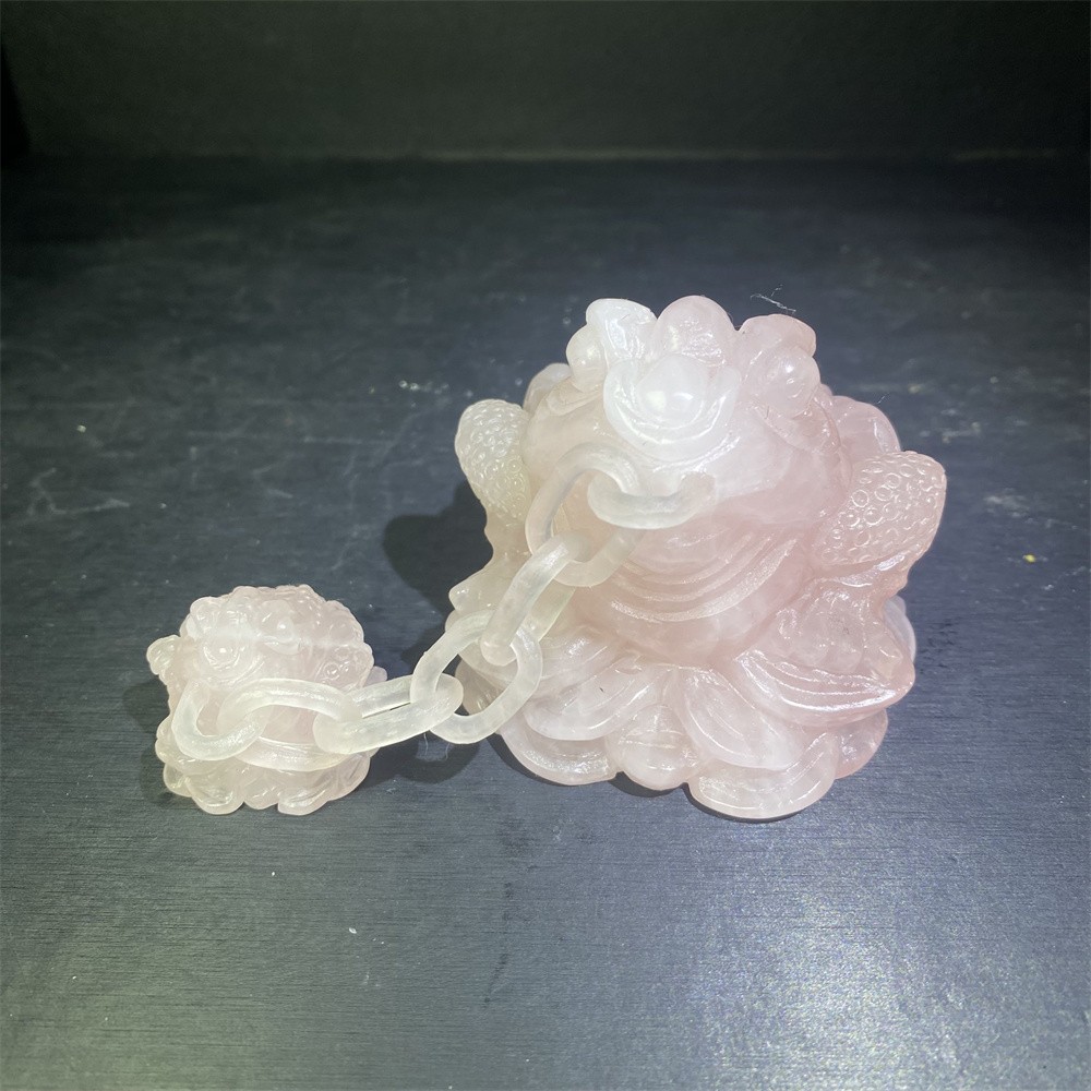 1.1LB 3.5″Natural Rose Quartz Golden Toad Crystal Reiki Carving Heal Decor
