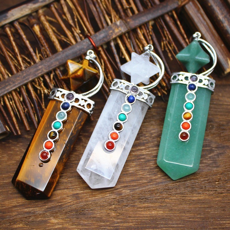 7 Chakra Natural Crystal Sword Pendant Merkaba Aventurine Healing Jewelry Gift