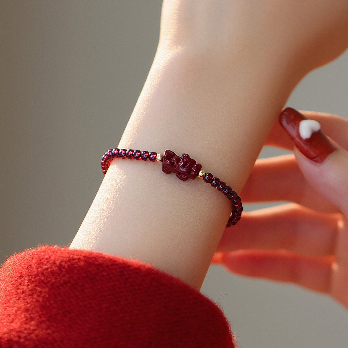 Garnet Small Beads Pixiu Charm Handmade Braided Women Men Luck Stone Bracelet