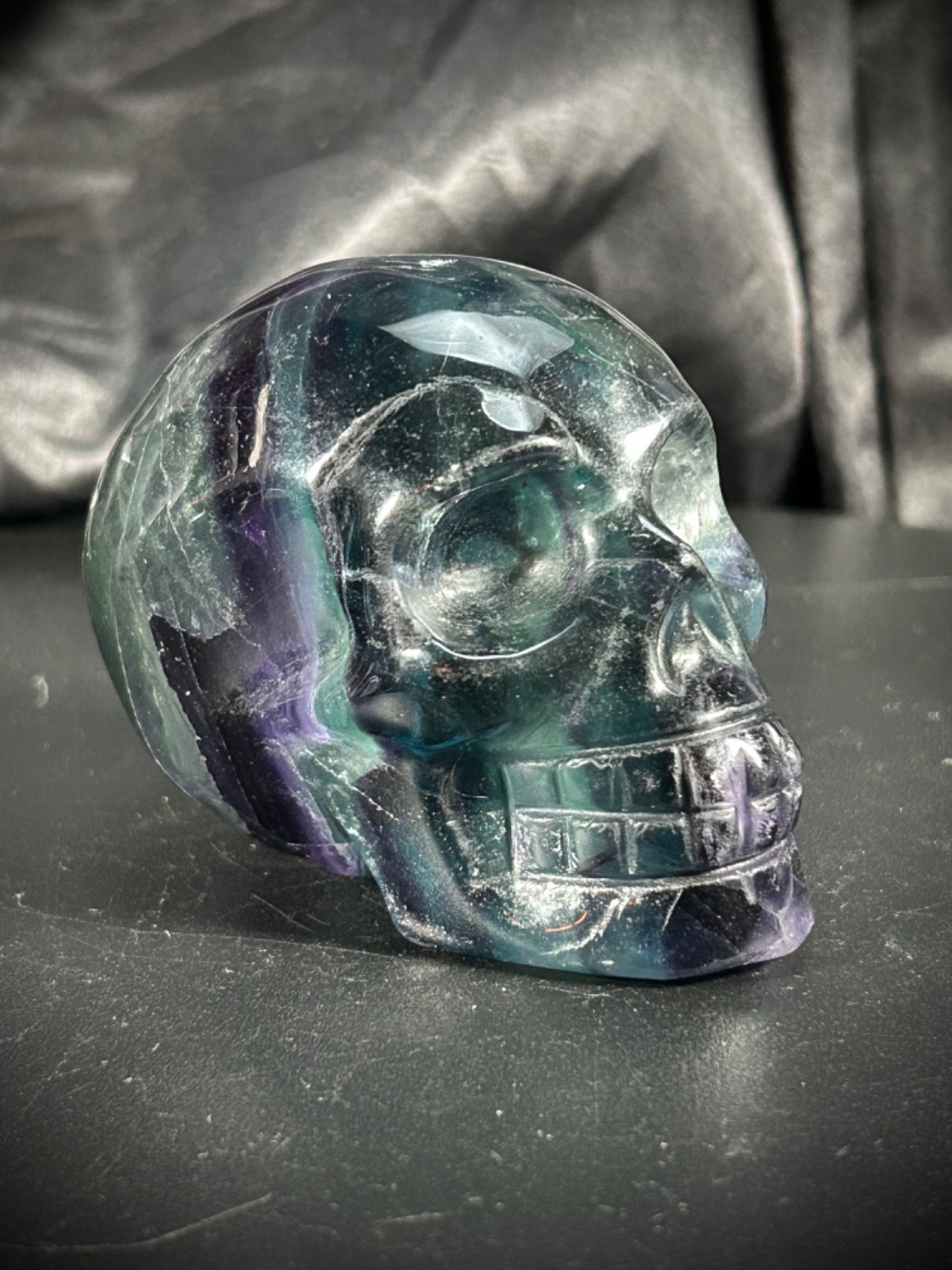 3.15″ Dark Blue, Green, & Purple Fluorite Skull 13.4oz (379 grams)